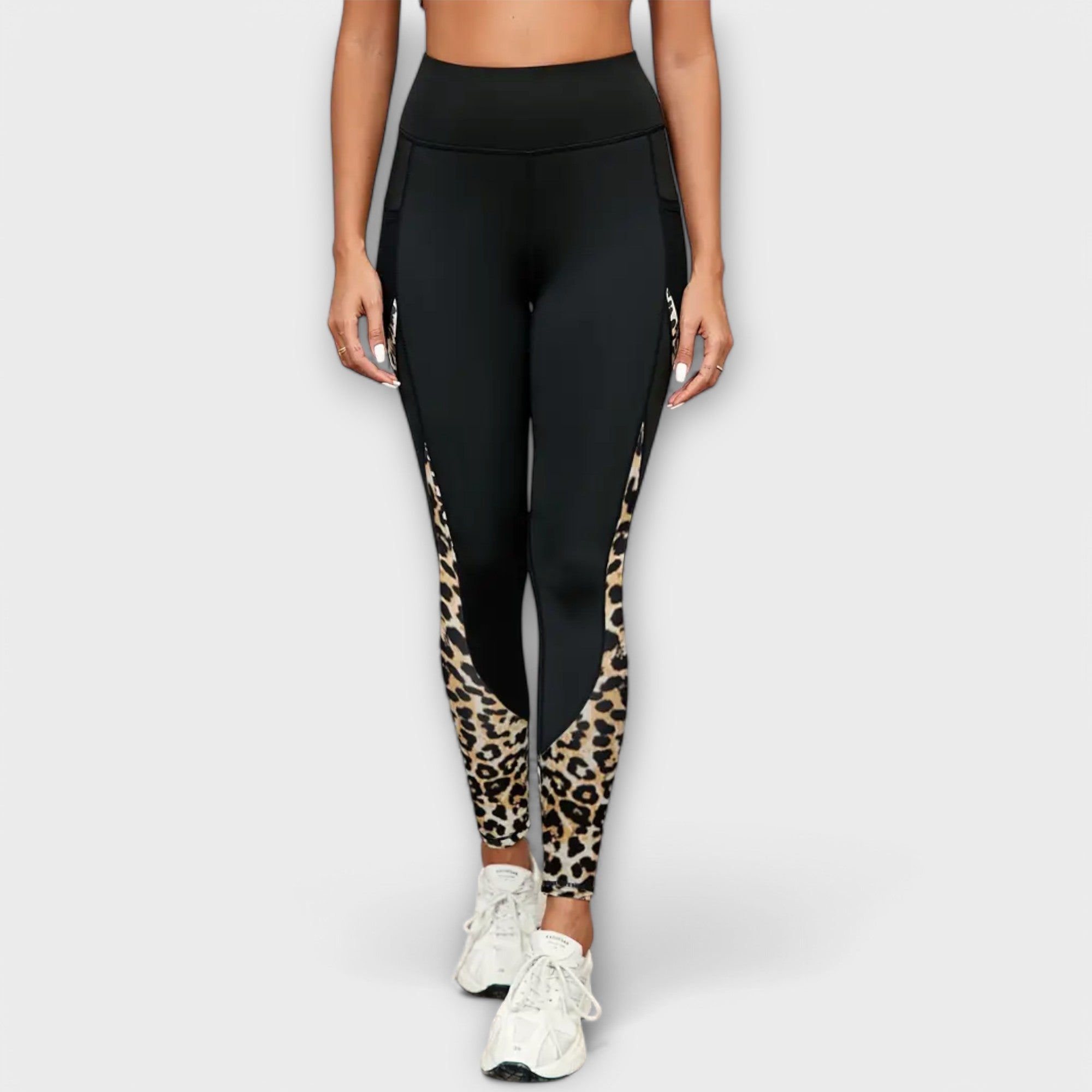 High-Waist Leopard Mesh Training Tights with Pockets