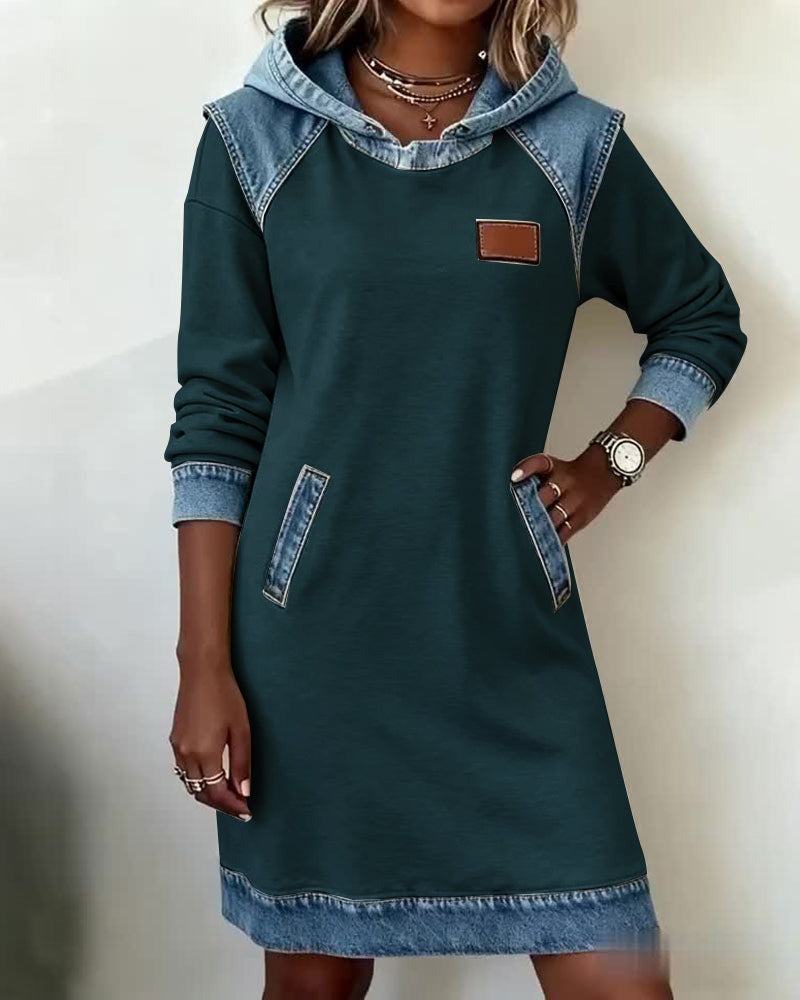 EVA | Hooded Dress with Denim Inserts