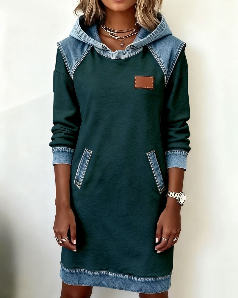 EVA | Hooded Dress with Denim Inserts