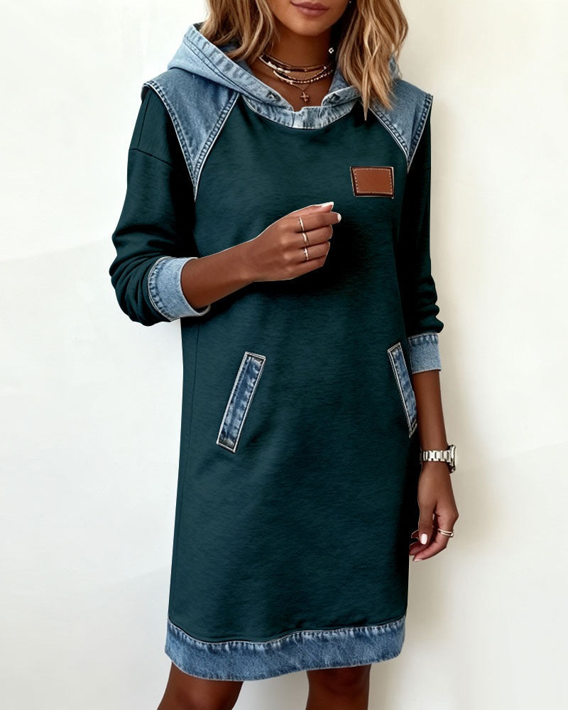 EVA | Hooded Dress with Denim Inserts