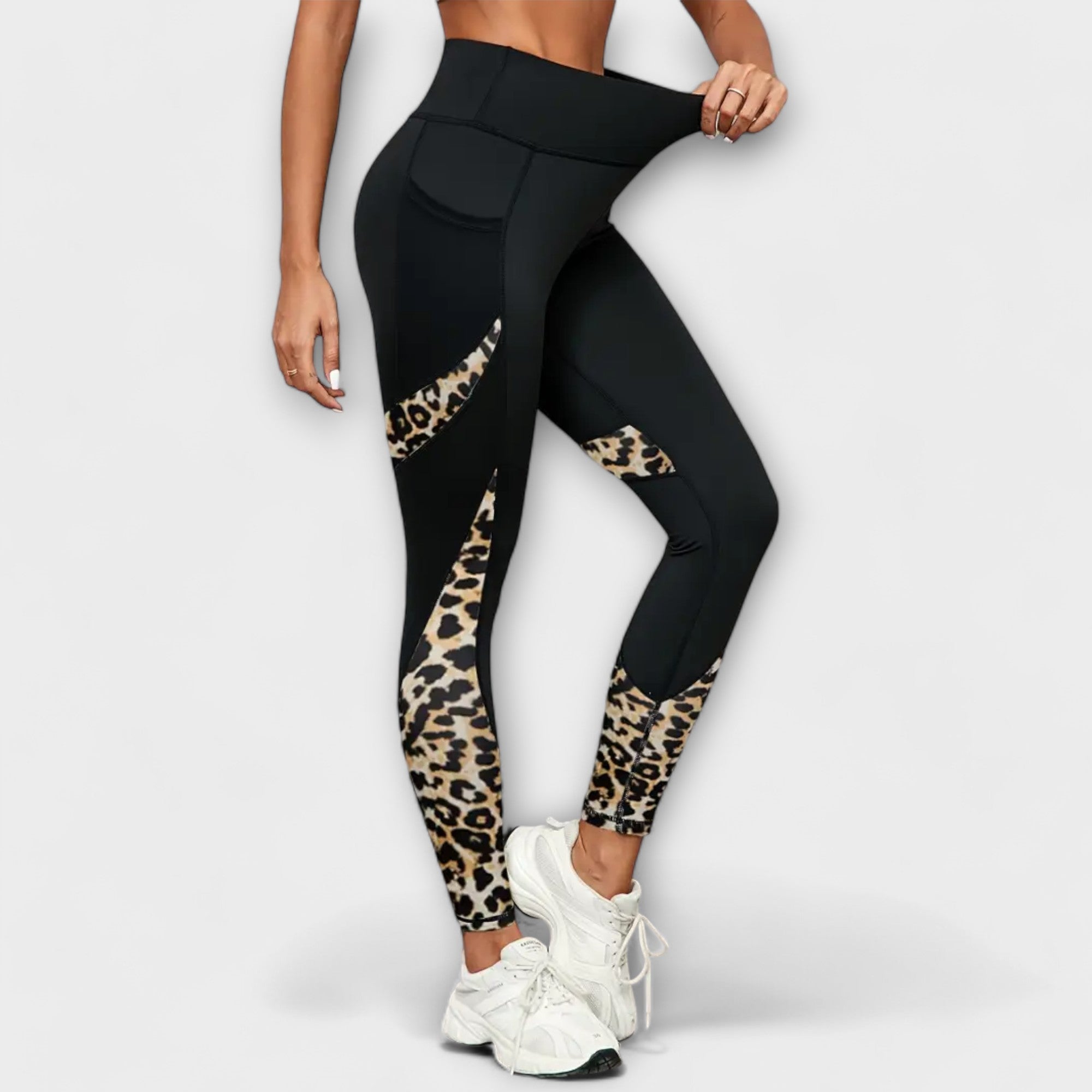 High-Waist Leopard Mesh Training Tights with Pockets