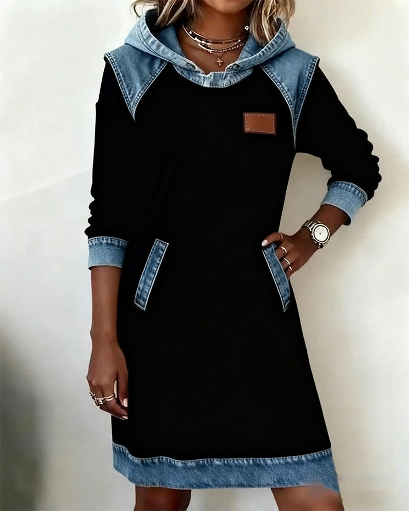 EVA | Hooded Dress with Denim Inserts