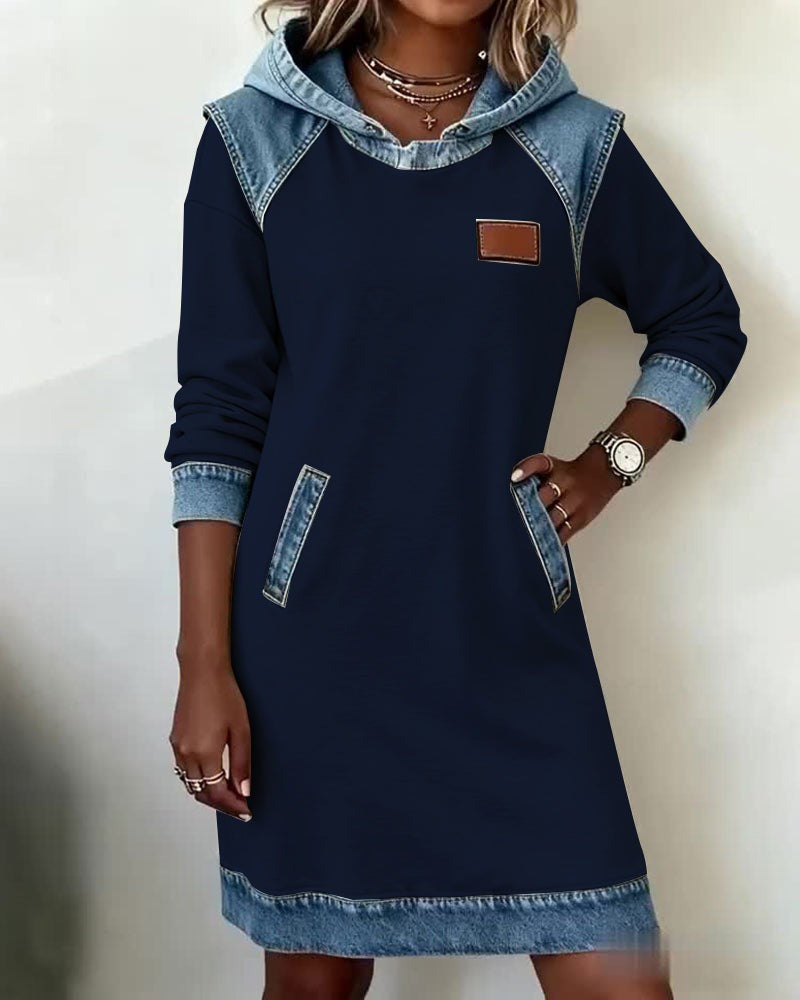 EVA | Hooded Dress with Denim Inserts