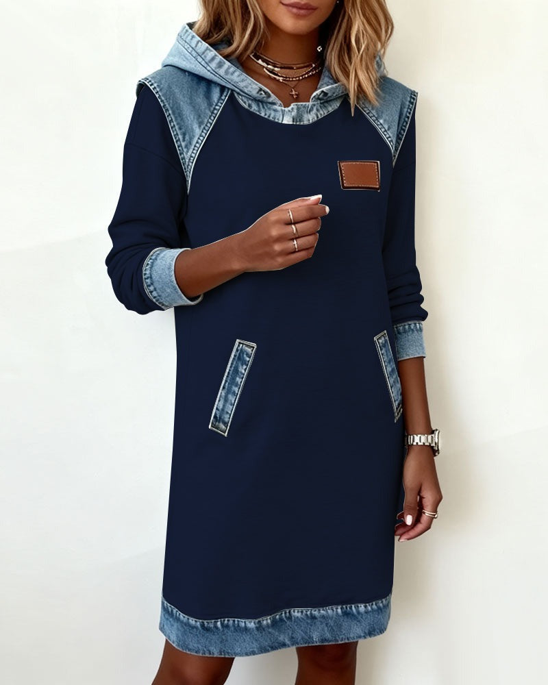 EVA | Hooded Dress with Denim Inserts