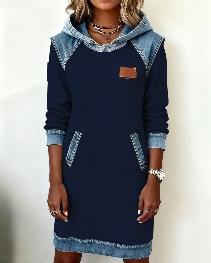 EVA | Hooded Dress with Denim Inserts