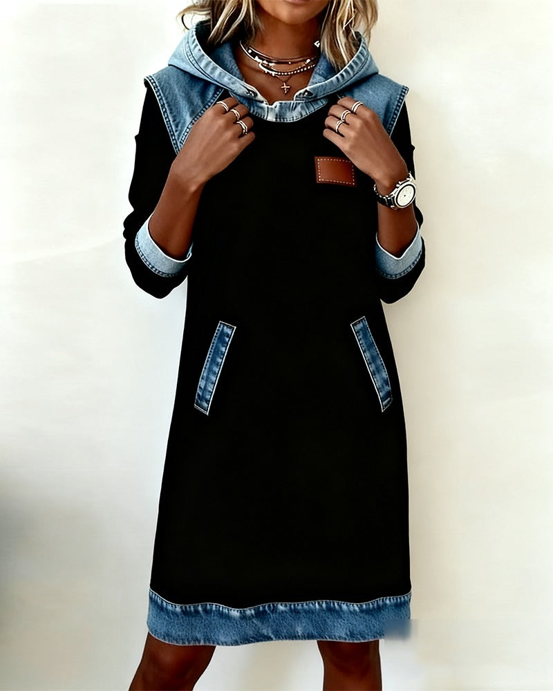 EVA | Hooded Dress with Denim Inserts
