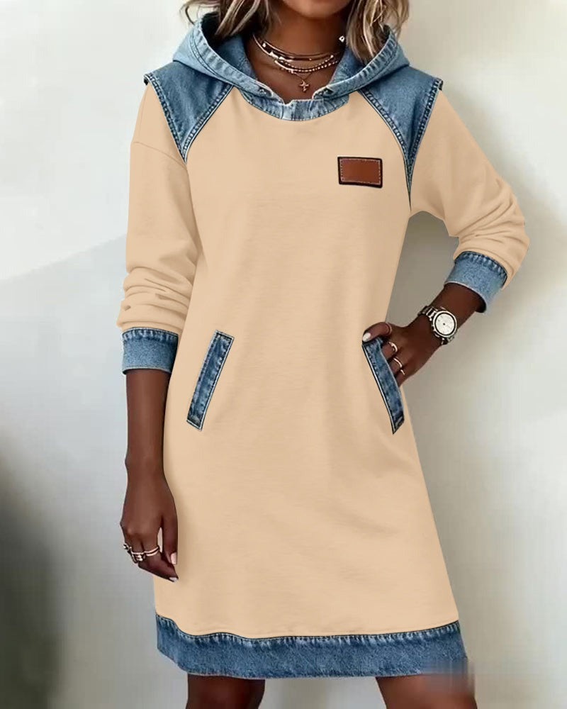 EVA | Hooded Dress with Denim Inserts