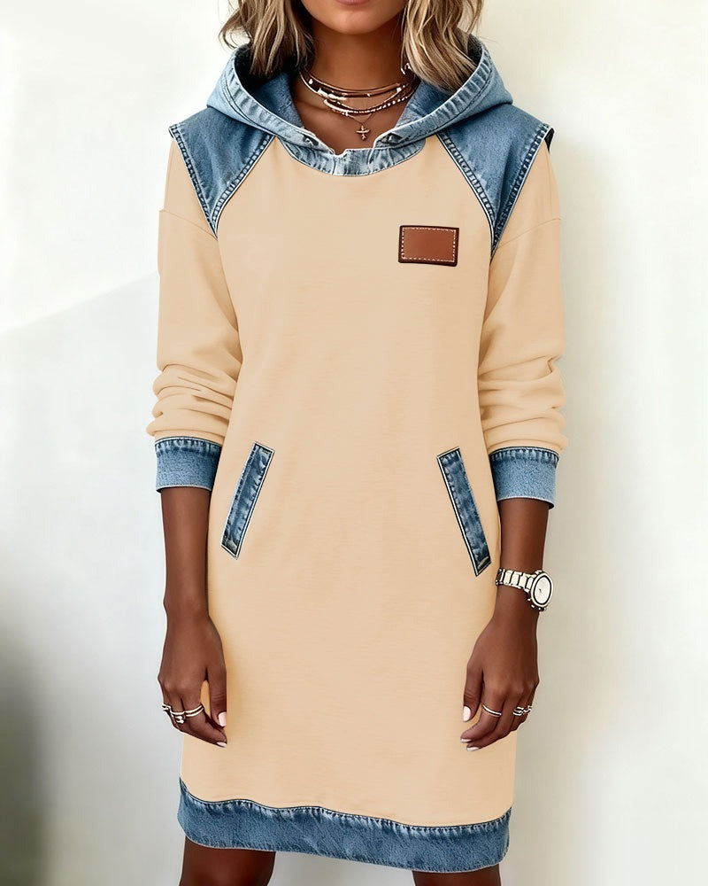 EVA | Hooded Dress with Denim Inserts