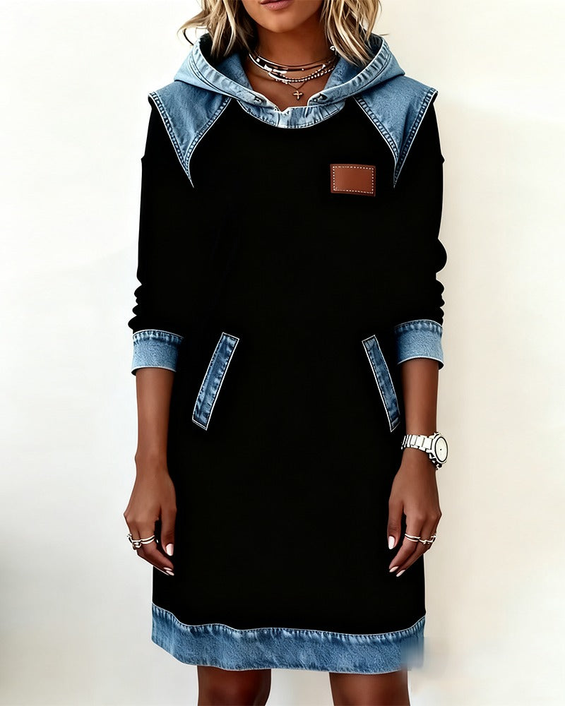 EVA | Hooded Dress with Denim Inserts