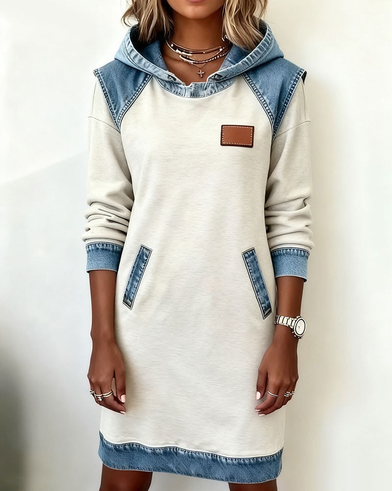 EVA | Hooded Dress with Denim Inserts