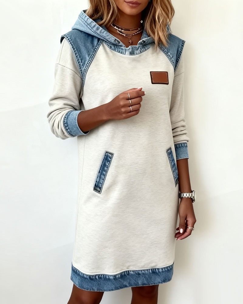 EVA | Hooded Dress with Denim Inserts