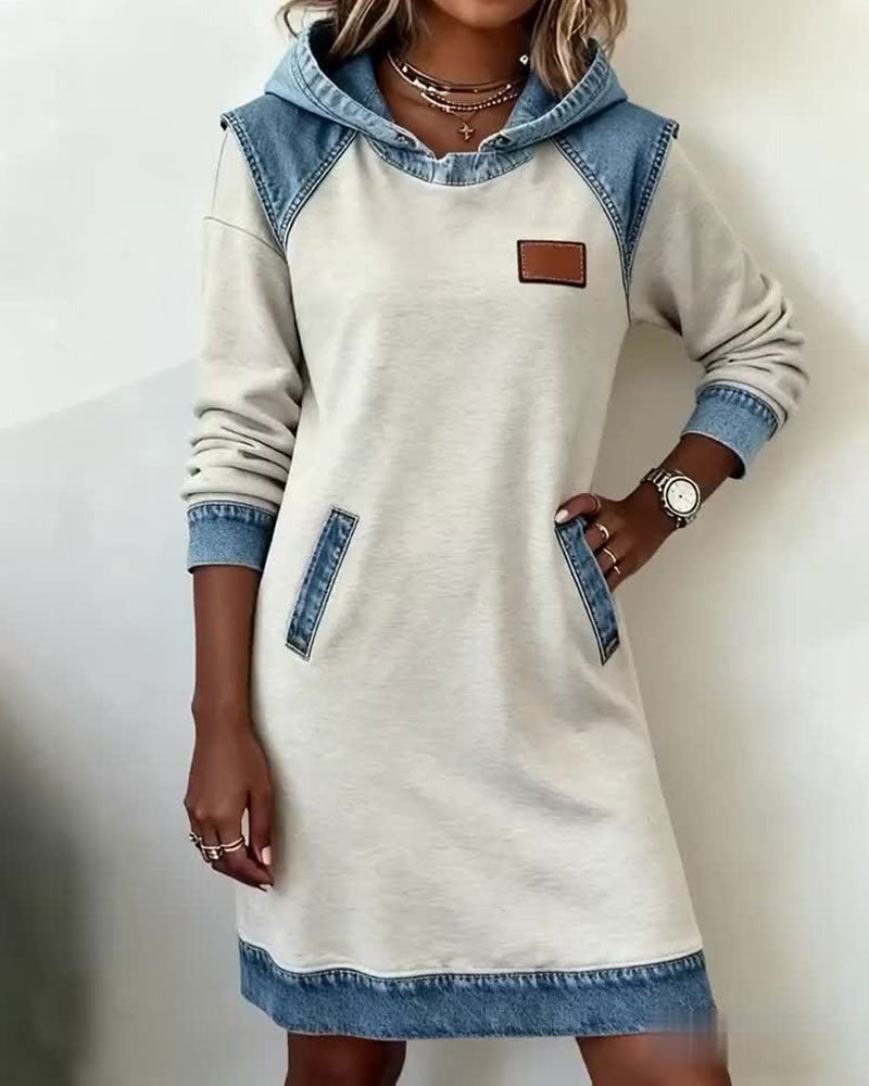EVA | Hooded Dress with Denim Inserts