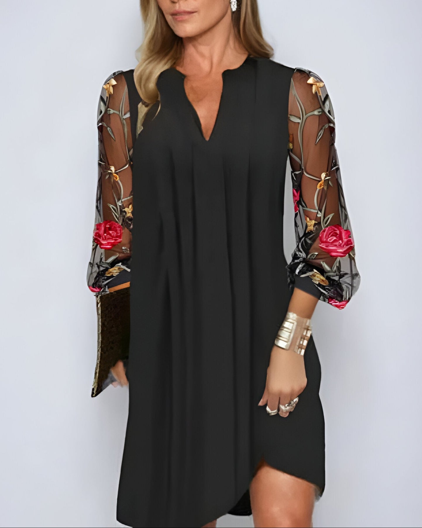 Renée | Elegant Long Dress for Women with Embroidered Sleeves